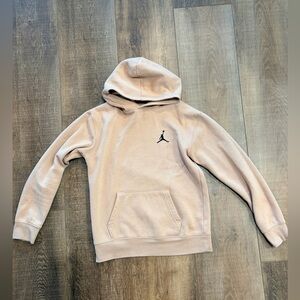 Jordan Fleece-Lined Pullover Hoodie in Beige with Red Jumpman
